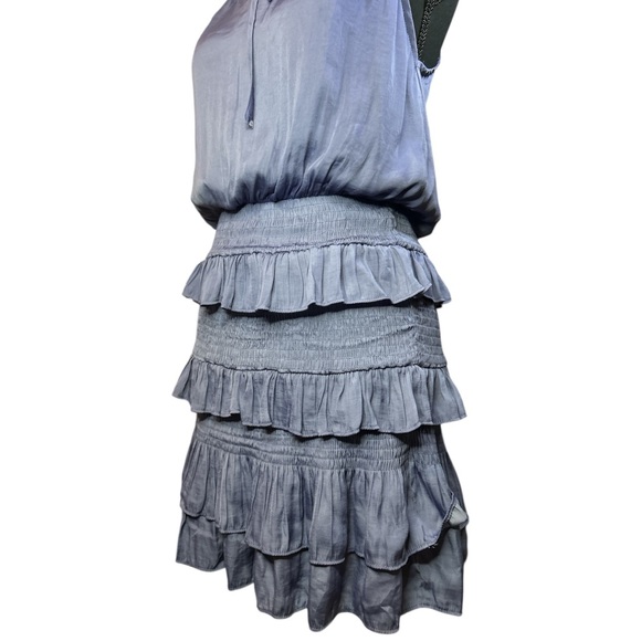 DO+BE Fun Blue Spaghetti Strap Halter V-Neck Cinched Ruffle Dress Sz Sm - Picture 3 of 12